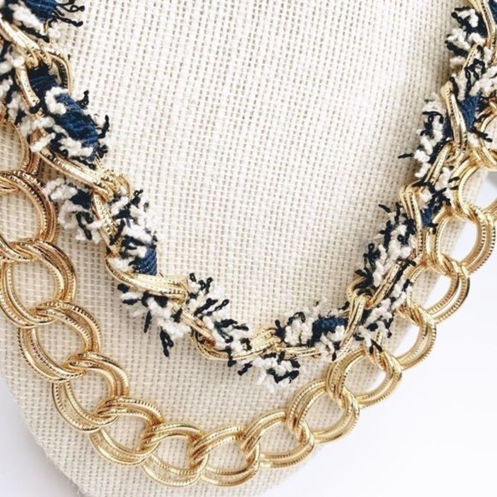 Classic Fringe Chain Statement Necklace Blue Gold